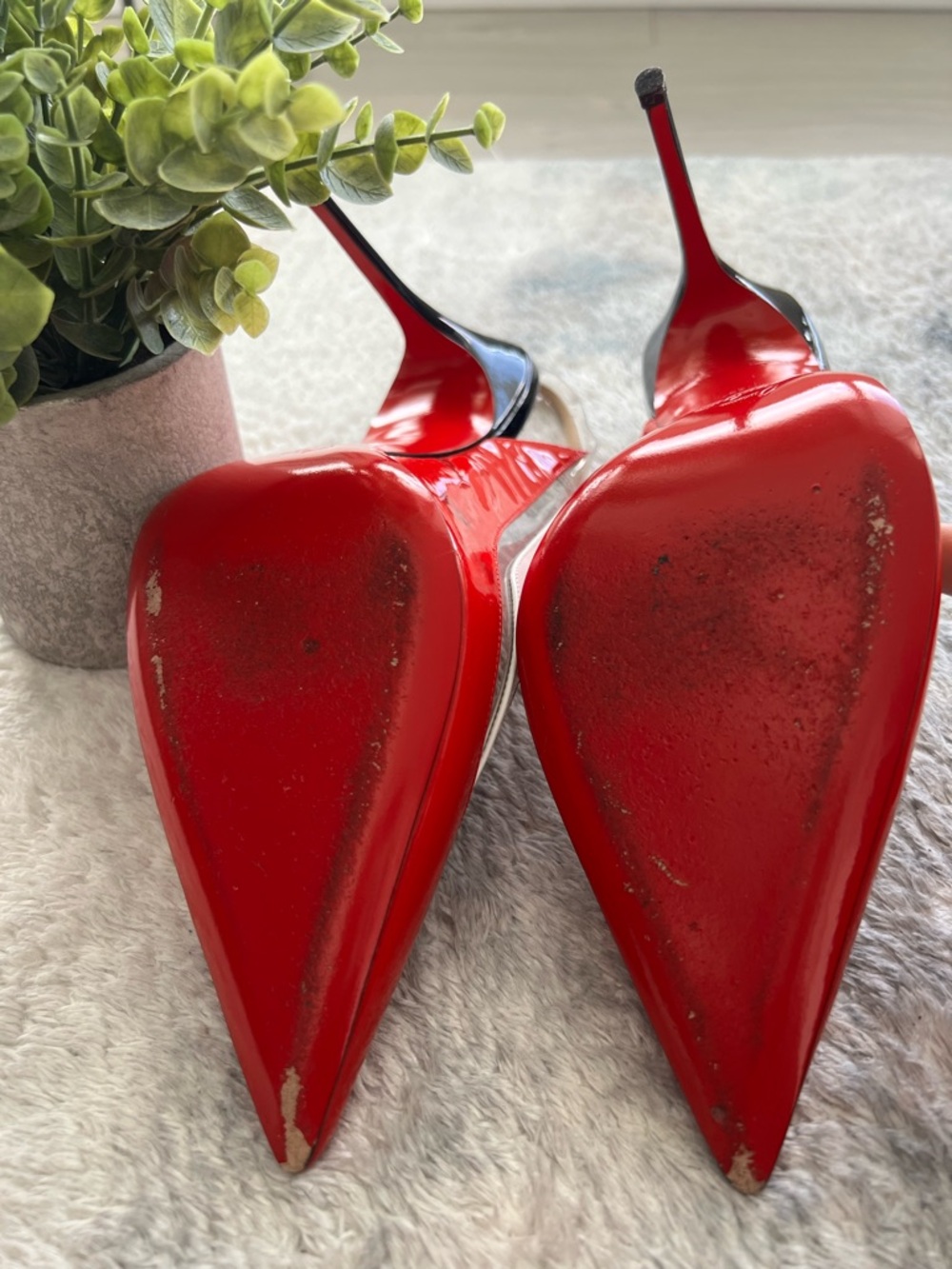Christian Louboutin Red and White Patent Pointed Slingback Pumps - Picture 5 of 6